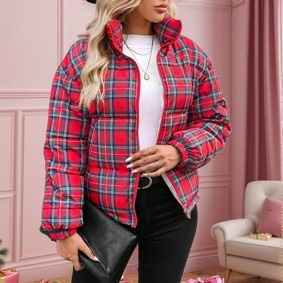 Red Casual Women's Puffer Jacket